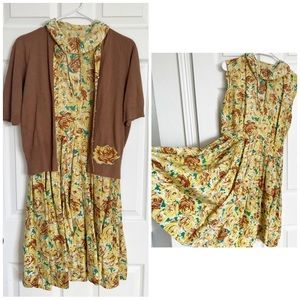 Vintage | Joyce Lane | Gorgeous Rare Print Dress & Cardigan S Stunning